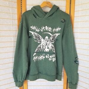 VITRIOL Fang Distressed Hoodie Green Sweatshirt Men's Medium